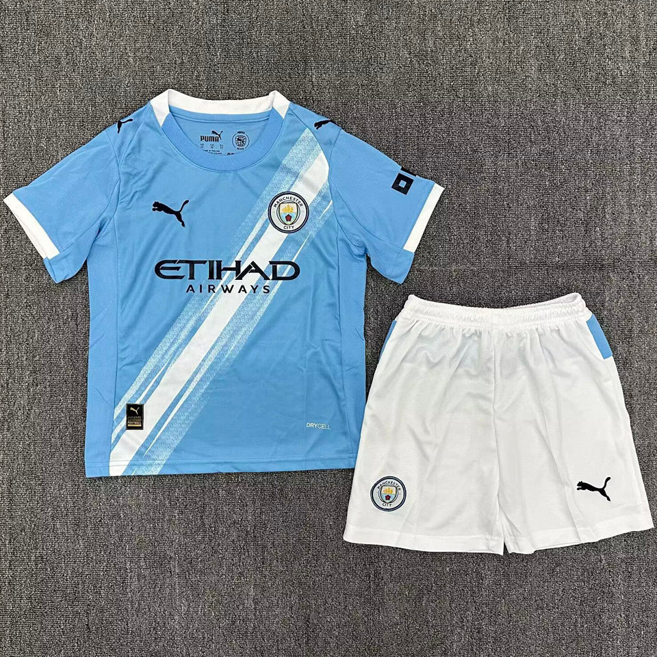 2025/26 Manchester City Home Short Sleeve Kids Jersey