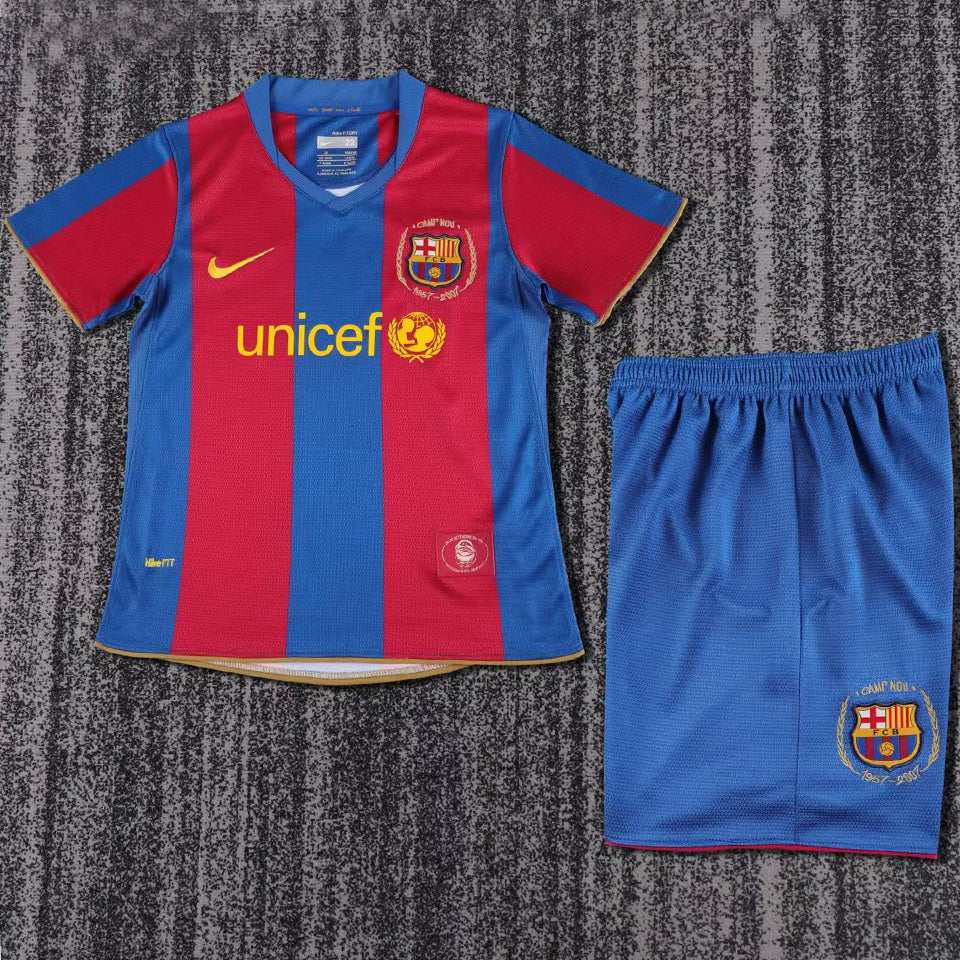 2007/08 Barcelona Home Short Sleeve Retro Kids Jersey