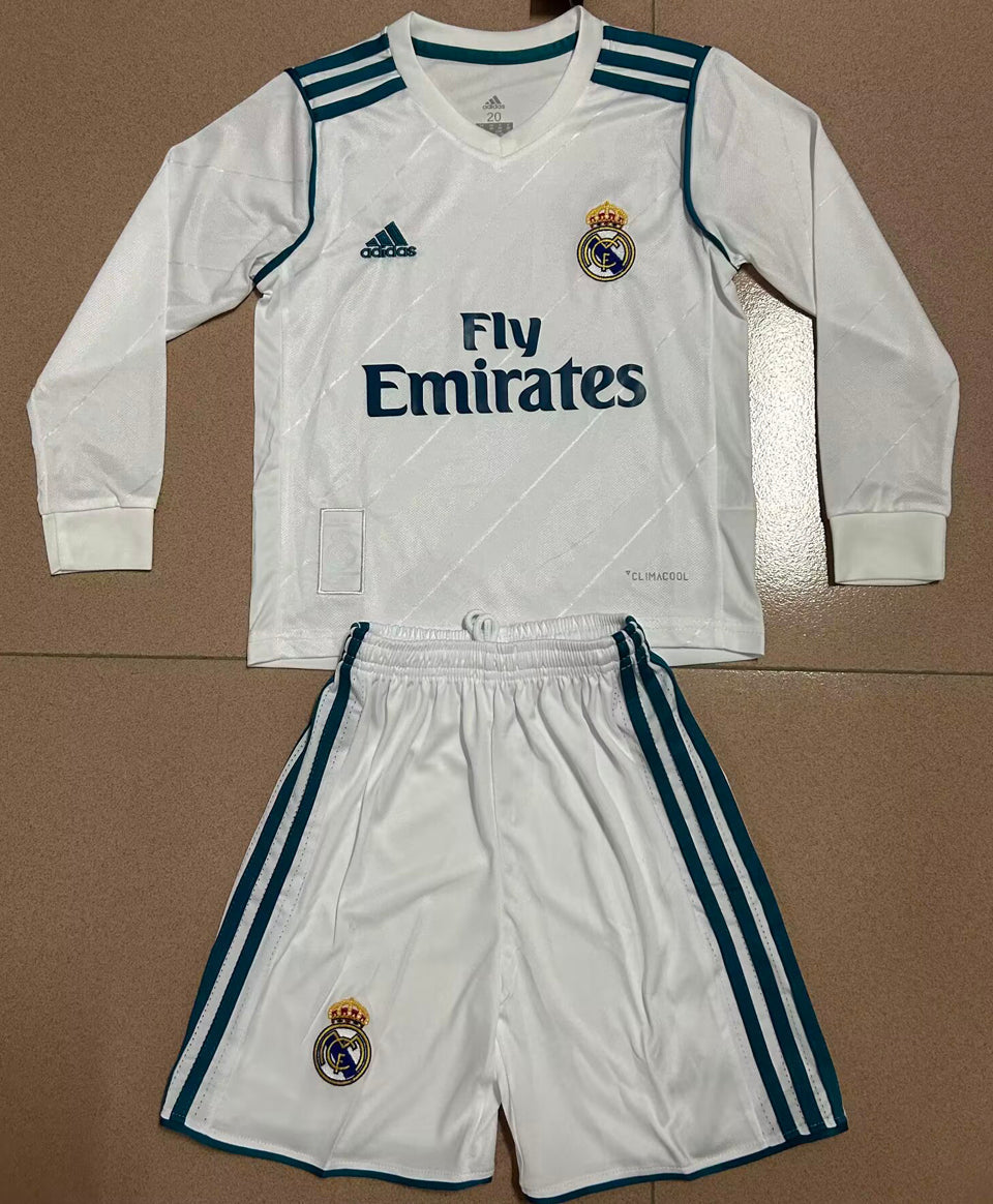 2017/18 Real Madrid Home Long Sleeve Retro Kids Jersey